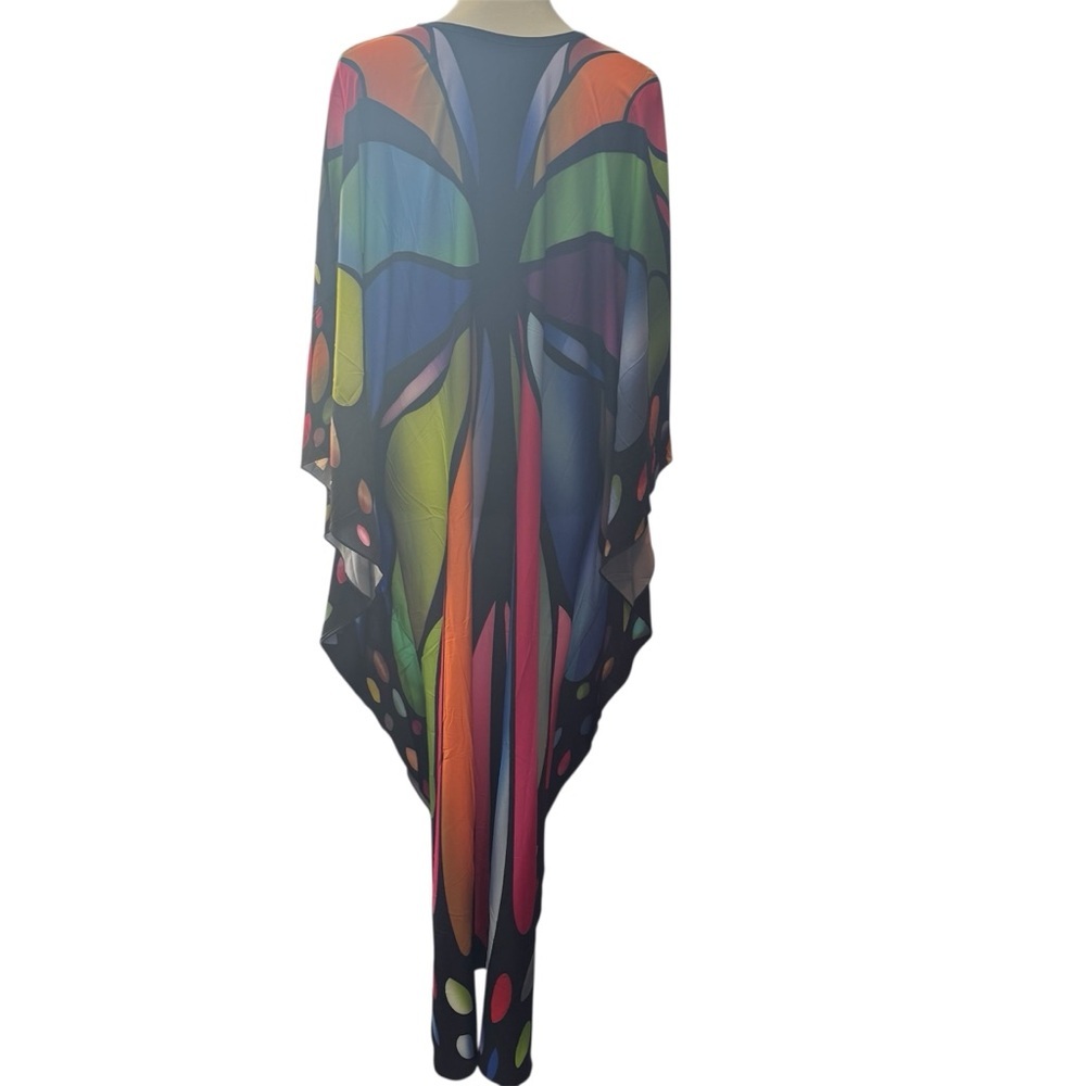Women’s Multicolor Butterfly-Print Swim Cover-Up Kaftan | One Size - Picture 8 of 8
